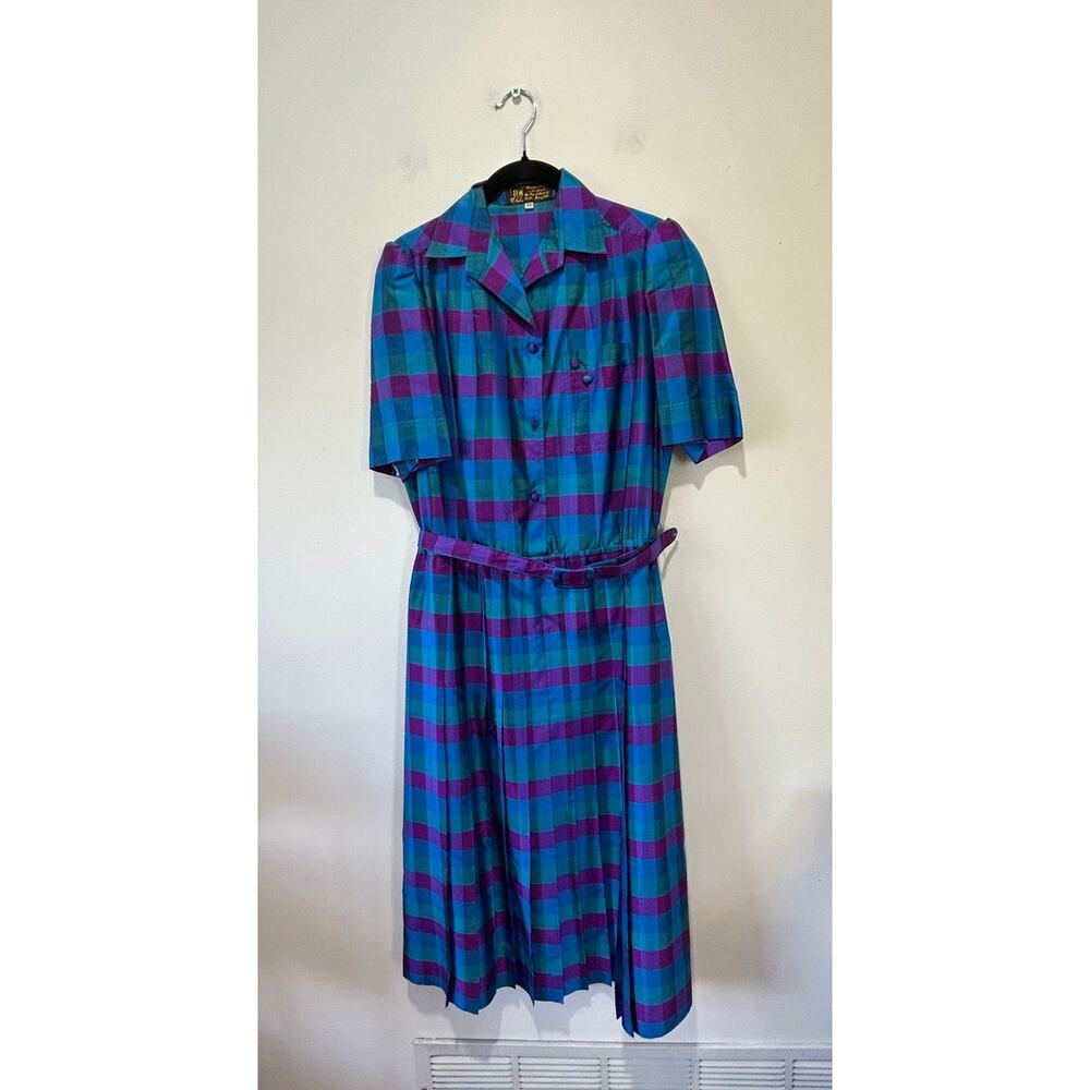 Vintage Elda silk dress size 12 plaid lined shirt dress handtailored